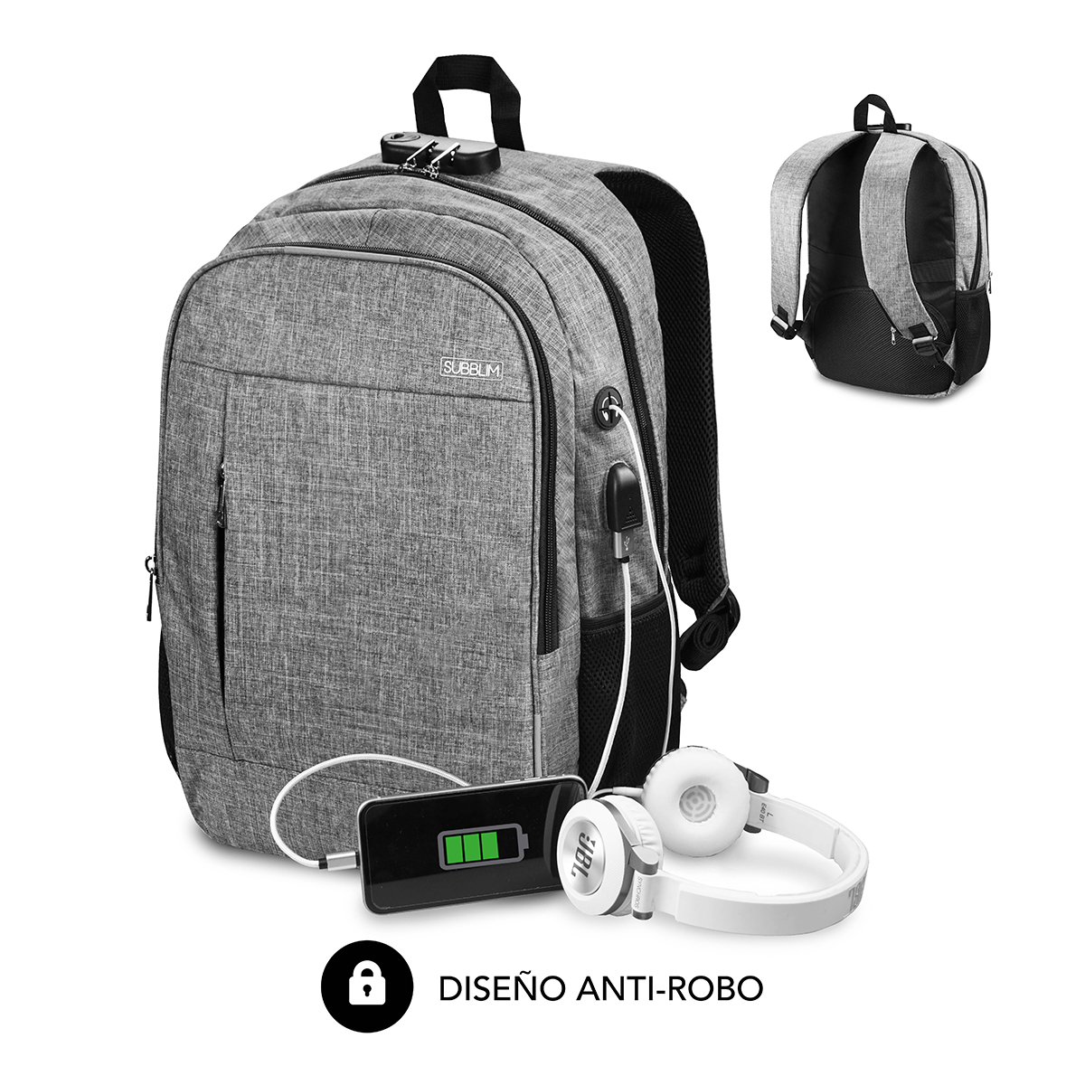 Mochila PC Subblim URBAN LOCK ANTIRROBO 16 GREY